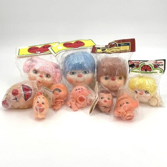 Mixed Lot Yarn Doll Head w/Hands Assorted Hair Freckles Vintage NIP - lot of 10 - Picture 1 of 16